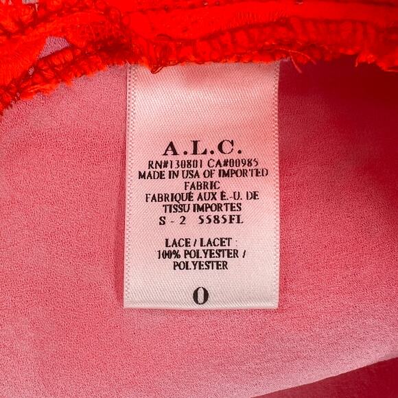 ALC Adriana Crop Top Women 0 Neon Orange Floral Lace Crew neck Scalloped Crochet - Picture 10 of 15